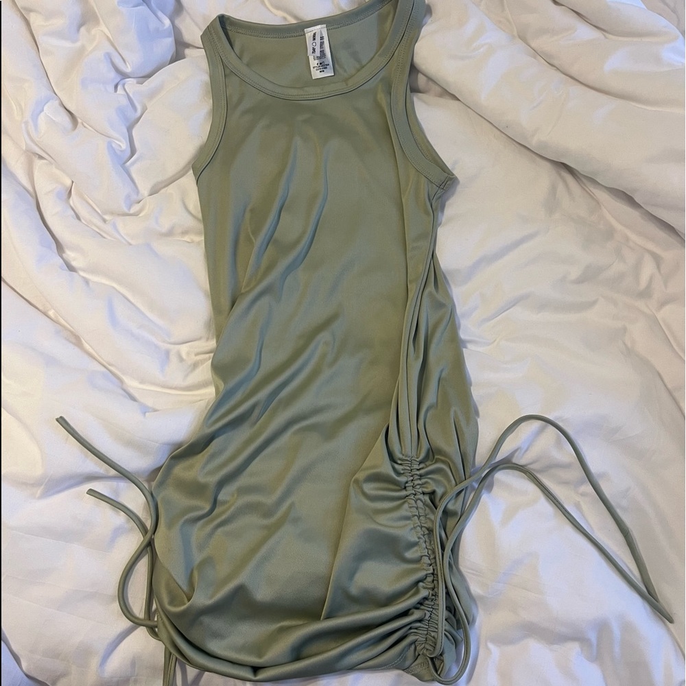 green silk tie adjusted mini dress!